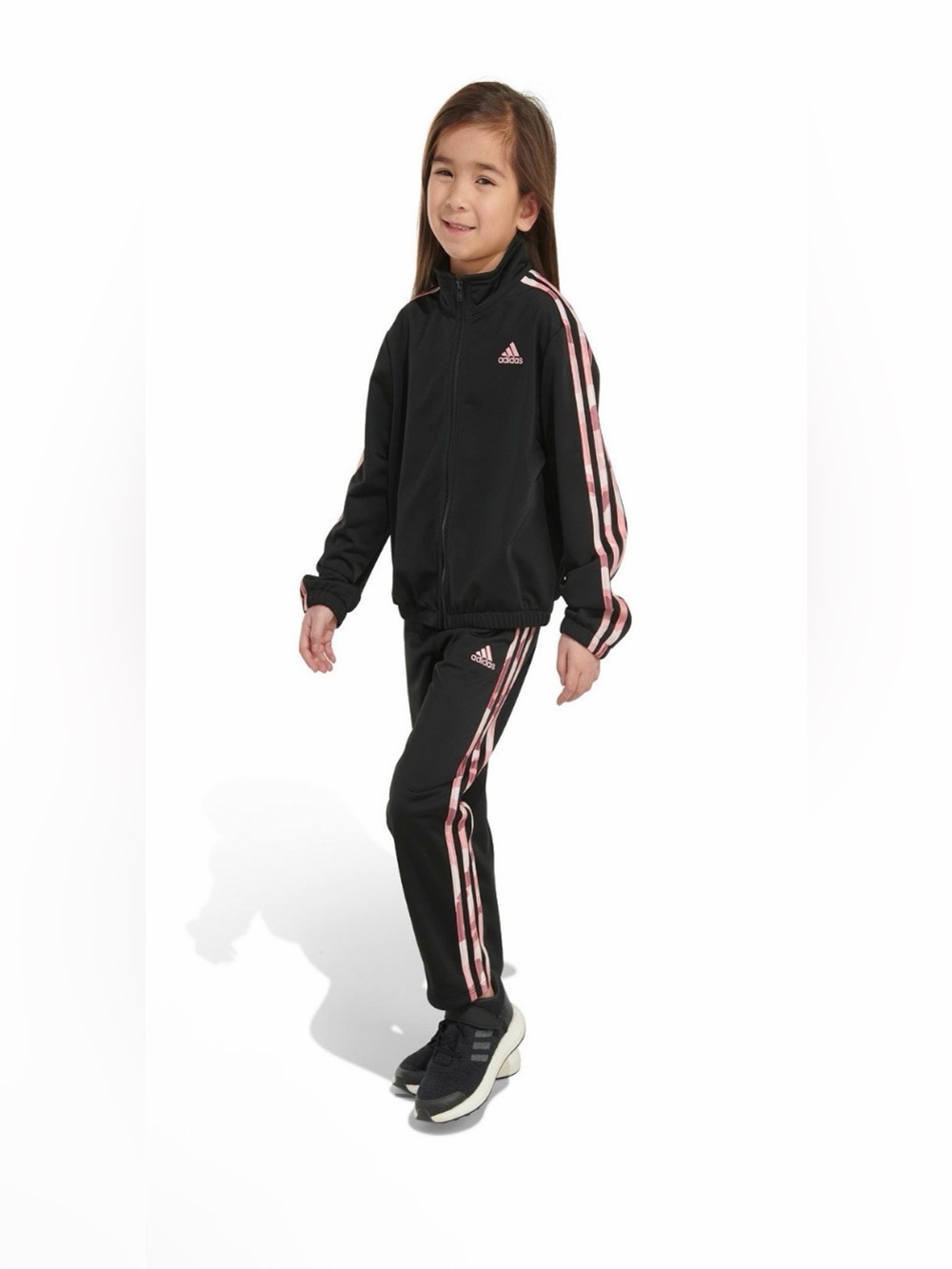 Adidas Girls Tracksuit Set Black Pink Stripe Track Jacket & Pants 3T
